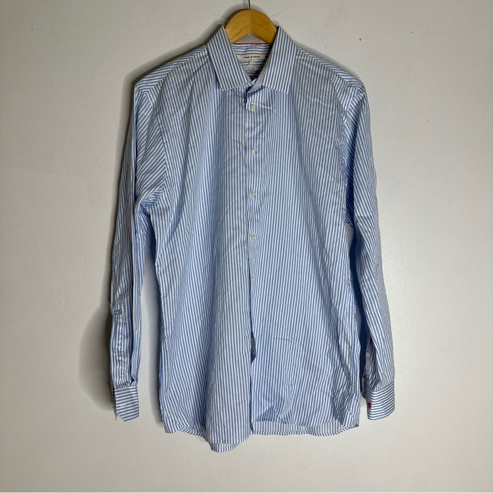 moods of norway Large Classic Blue‎ White Stripe Collar Button Down Shirt CP